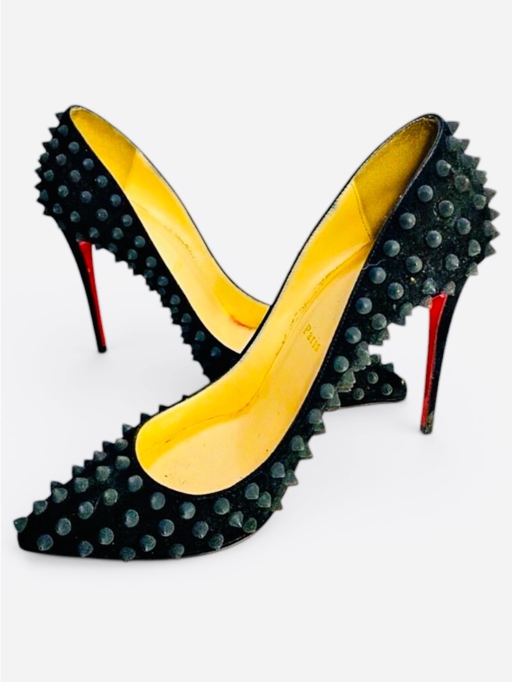🛍️Christian Louboutin Authentic Pigalle Black Suede Spiked Heels Size 38